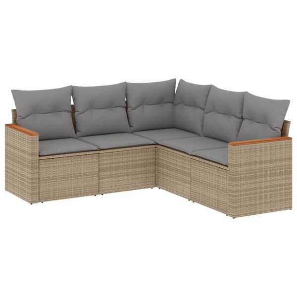 vidaXL Set Divano da Giardino 5 pz con Cuscini Beige in Polyrattan
