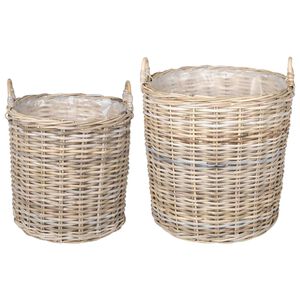 vidaXL Cestino per piante 2 pz Grigio naturale Rattan Kubu