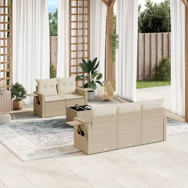 vidaXL Set Divano da Giardino 6 pz con Cuscini Beige in Polyrattan