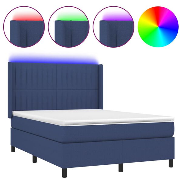vidaXL Letto a Molle con Materasso e LED Blu 140x200 cm in Tessuto