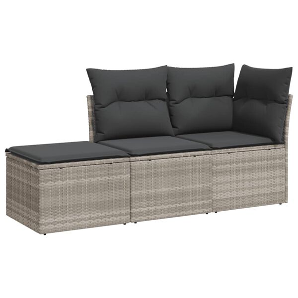 vidaXL Set Divano da Giardino 3pz con Cuscini Grigio Chiaro Polyrattan