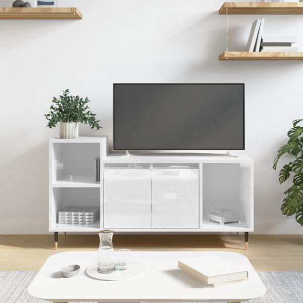 vidaXL Mobile Porta TV Bianco Lucido 100x35x55 cm in Legno Multistrato