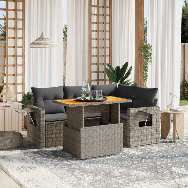 vidaXL Set Divano da Giardino 5 pz con Cuscini Grigio in Polyrattan
