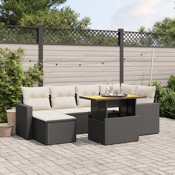 vidaXL Set Divani da Giardino con Cuscini 7pz Nero Polyrattan