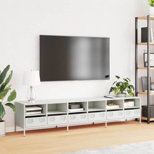 vidaXL Mobile TV Bianco 202x39x43,5 cm in Acciaio Laminato a Freddo
