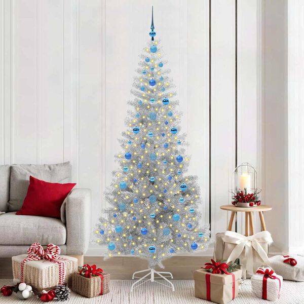 vidaXL Albero di Natale con 300 LED con supporto Argento 210 cm PET
