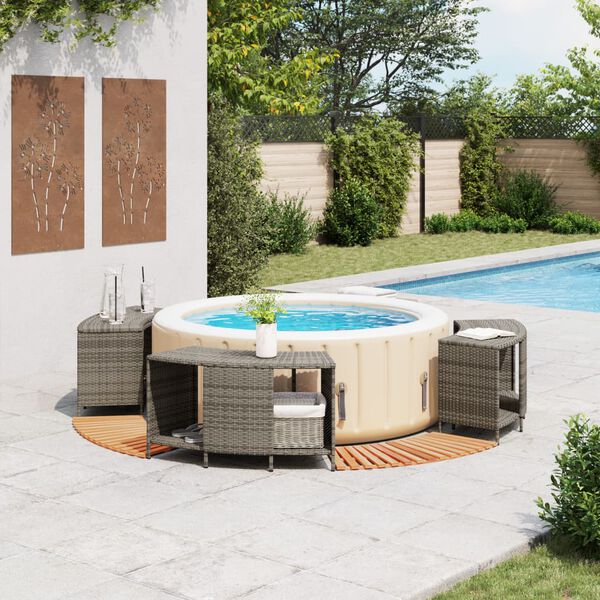 vidaXL Bordo per Spa Grigio in Polyrattan e Legno Massello di Acacia
