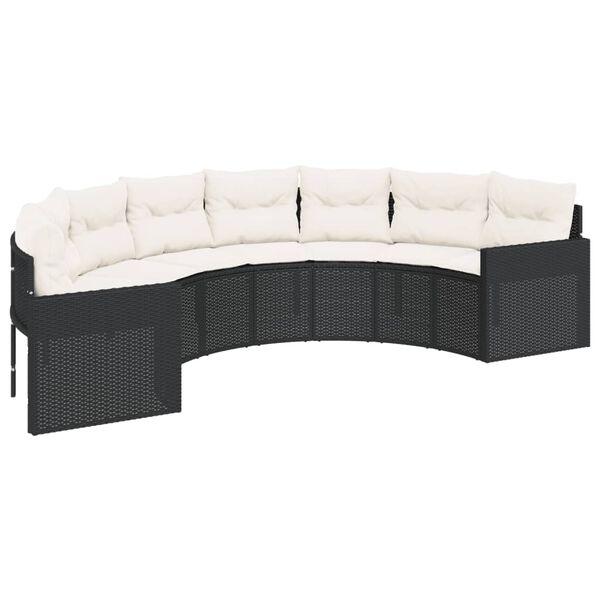 vidaXL Set Divani da Giardino Semicircolare 3 pz in Polyrattan Nero