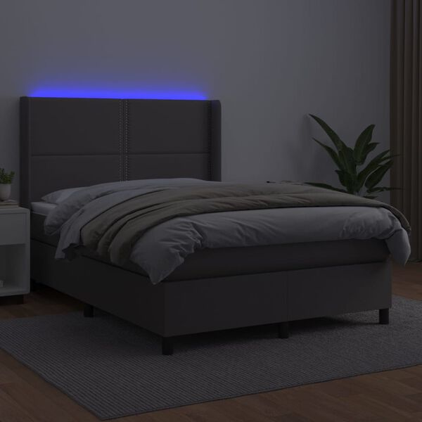 vidaXL Giroletto Molle con Materasso e LED Grigio 140x190cm Similpelle