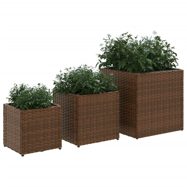 vidaXL Fioriere da Giardino 3 pz Marroni in Polyrattan