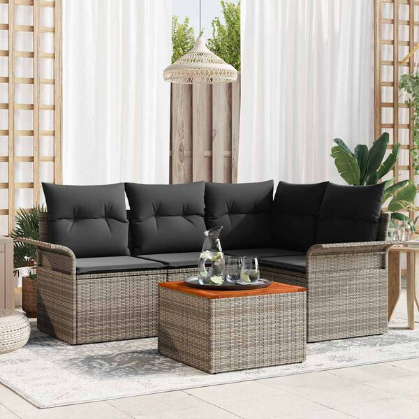vidaXL Set Divano da Giardino con cuscino 5 pcs Grigio polyrattan