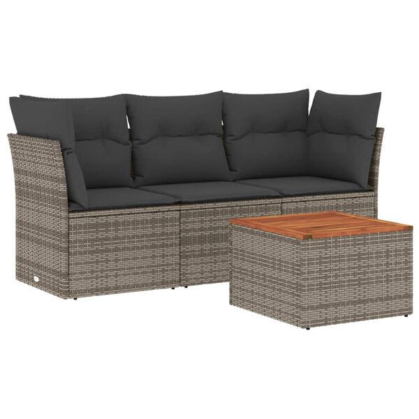 vidaXL Set Divani da Giardino 4 pz con Cuscini in Polyrattan Grigio