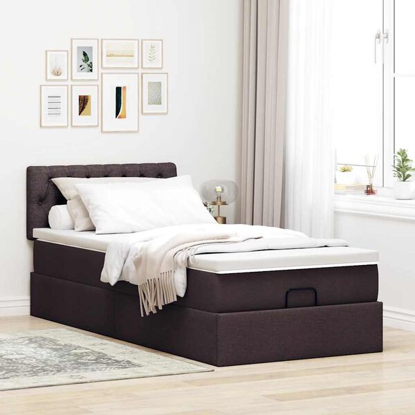 vidaXL Pouf Letto con Materasso Marrone Scuro 90x200 cm in Tessuto
