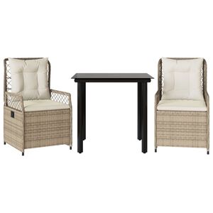 vidaXL Set da Pranzo da Giardino 3 pz con Cuscini Beige in Polyrattan