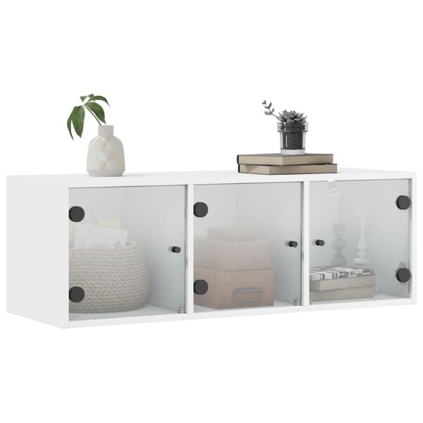 vidaXL Mobile a Muro con Ante in Vetro Bianco 102x37x35 cm