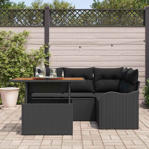 vidaXL Set Divano da Giardino con archiviazione 5 pcs Nero Poly Rattan