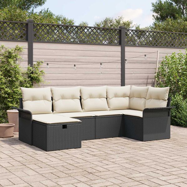 vidaXL Set Divano da Giardino 6 pcs Nero e Crema polyrattan
