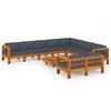 vidaXL Set Divani Giardino 10Posti Cuscini Grigi Scuro Massello Acacia