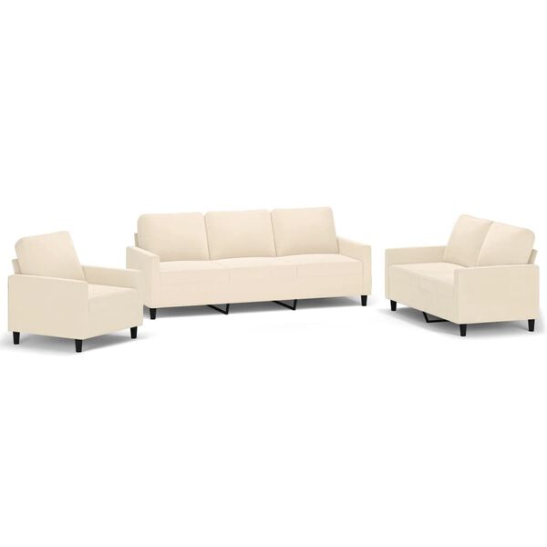 vidaXL Set di Divani 3 pz con Cuscini Crema in Velluto