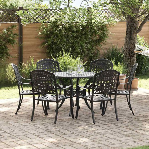vidaXL Set da Pranzo per Giardino 7 pcs Nero Alluminio