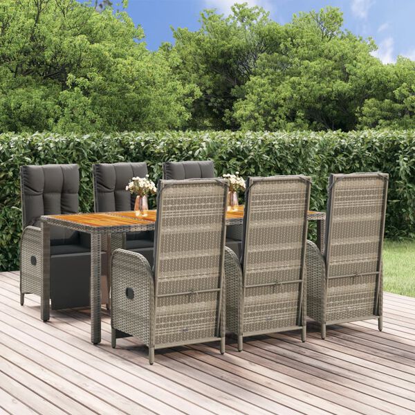 vidaXL Set da Pranzo da Giardino 7 pz con Cuscini in Polyrattan Grigio