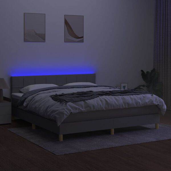 vidaXL Letto a Molle Materasso e LED Grigio Chiaro 180x200 cm Tessuto
