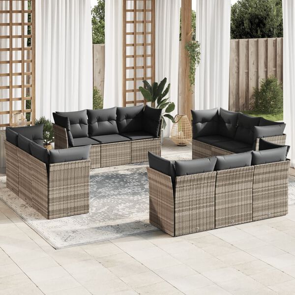 vidaXL Set Divano Giardino 12 pz con Cuscini Grigio Chiaro Polyrattan
