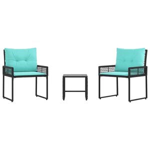 vidaXL Set di Mobili da Esterno con cuscino 3 pcs Nero e Turchese