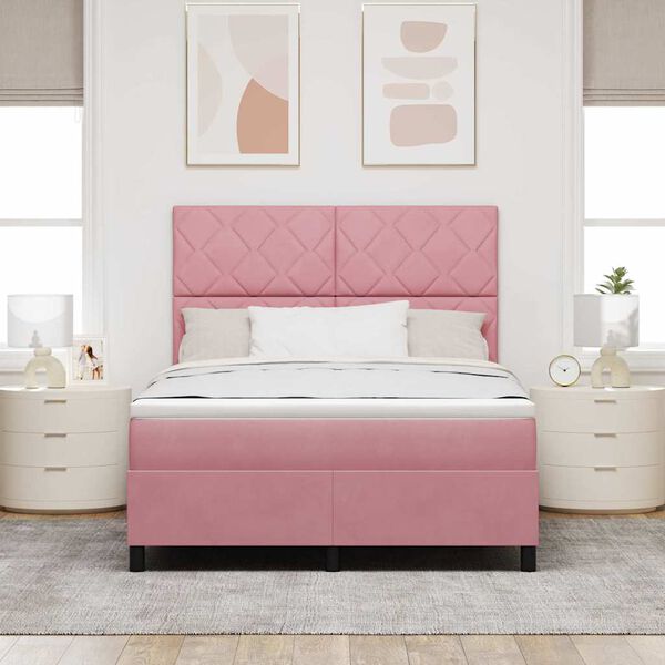 vidaXL Letto a Sorgente LED con materasso Rosa 160 x 200 cm Velluto