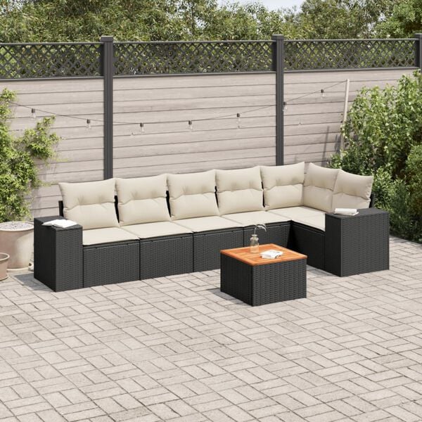 vidaXL Set Divani da Giardino con Cuscini 7pz Nero Polyrattan