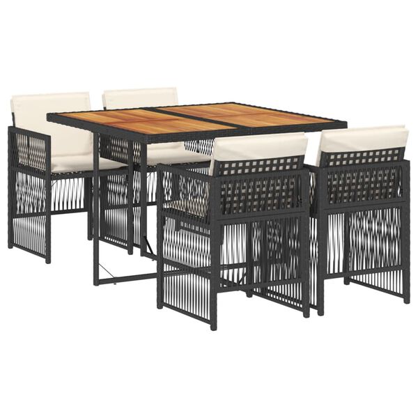 vidaXL Set da Pranzo da Giardino 5 pz Nero con Cuscini in Polyrattan
