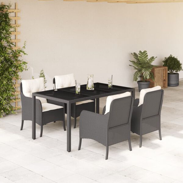vidaXL Set da Pranzo da Giardino 5 pz Nero con Cuscini in Polyrattan