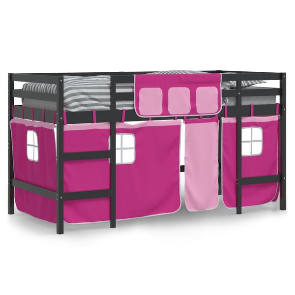 vidaXL Letto a Soppalco con Tende Bambini Rosa 90x200 cm Massello Pino