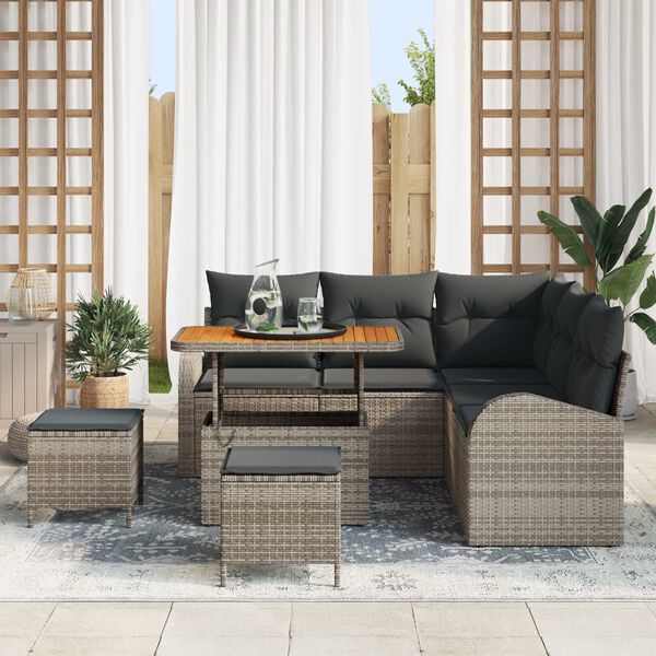 vidaXL Set Divano da Giardino con cuscino 8 pcs Grigio Poly Rattan