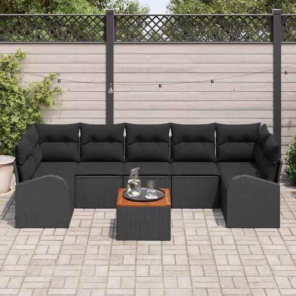 vidaXL Set Divano da Giardino con cuscino 8 pcs Nero polyrattan