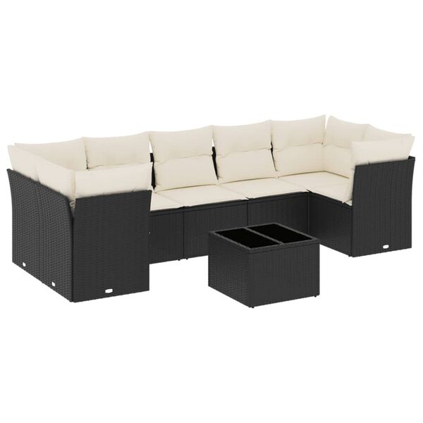 vidaXL Set Divani da Giardino con Cuscini 8 pz Nero in Polyrattan