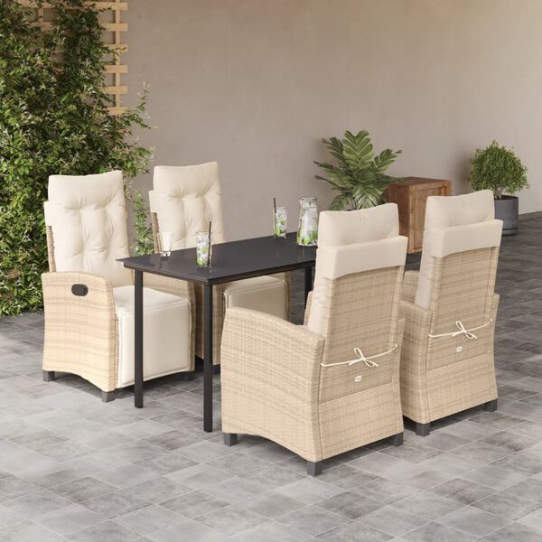 vidaXL Set da Pranzo da Giardino 5 pz con Cuscini Beige in Polyrattan