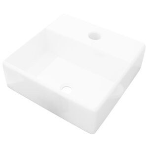 vidaXL Lavandino Bagno in Ceramica Bianca Quadrato con Foro Rubinetto