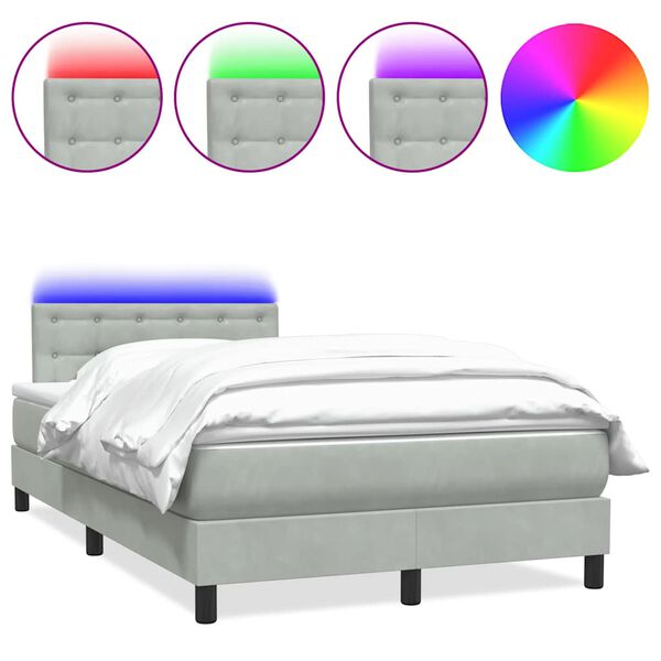 vidaXL Letto a Molle con Materasso e LED Grigio Chiaro 120x220cm Velluto