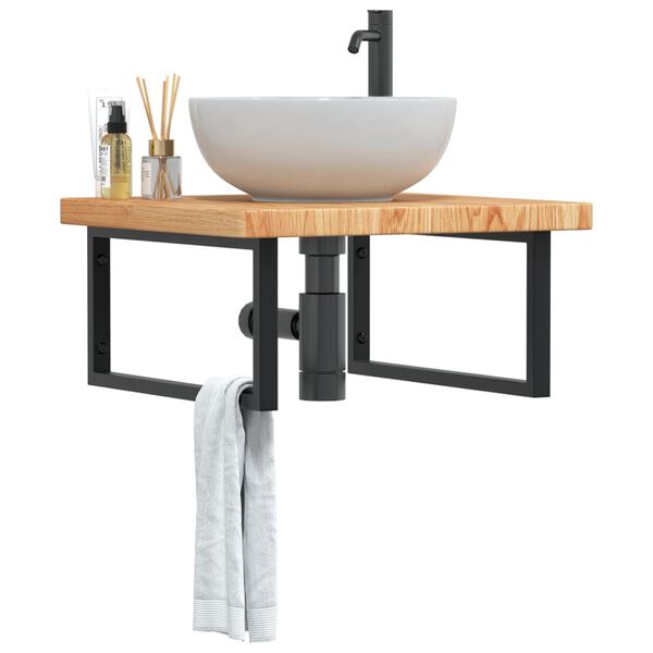 vidaXL Ripiano a Parete per Lavabo in Acciaio e Massello di Rovere