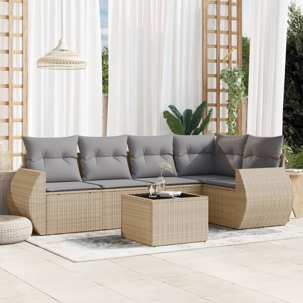 vidaXL Set Divano da Giardino 6 pz con Cuscini Beige in Polyrattan