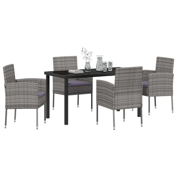 vidaXL Set da Pranzo per Giardino con cuscino 5 pcs Grigio polyrattan