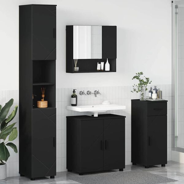 vidaXL Set di mobili per il bagno con cassetto con porta 4 pcs Nero