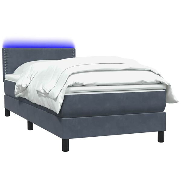 vidaXL Letto a Molle con Materasso e LED Grigio Scuro 90x210 cm Velluto