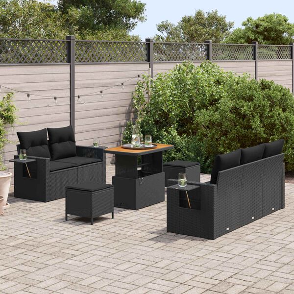 vidaXL Set Divano da Giardino con cuscino 8 pcs Nero polyrattan