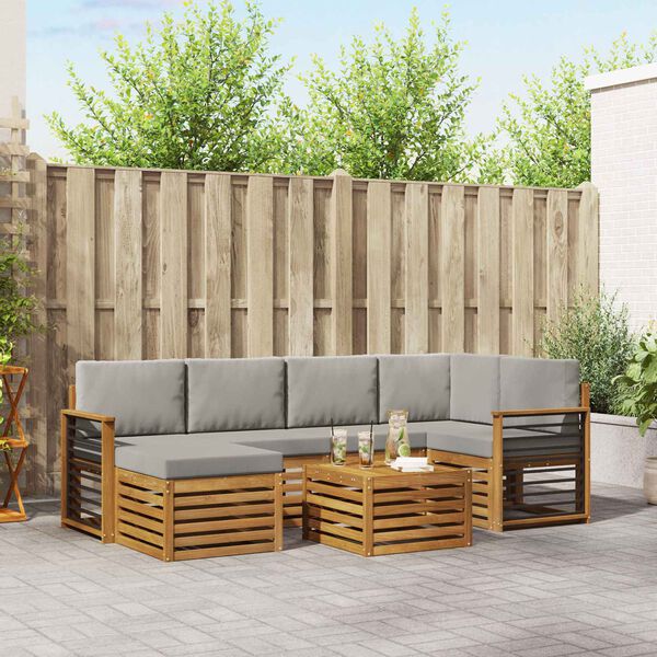 vidaXL Set divano sezionale con cuscino 7 pcs Grigio Naturale e Chiaro