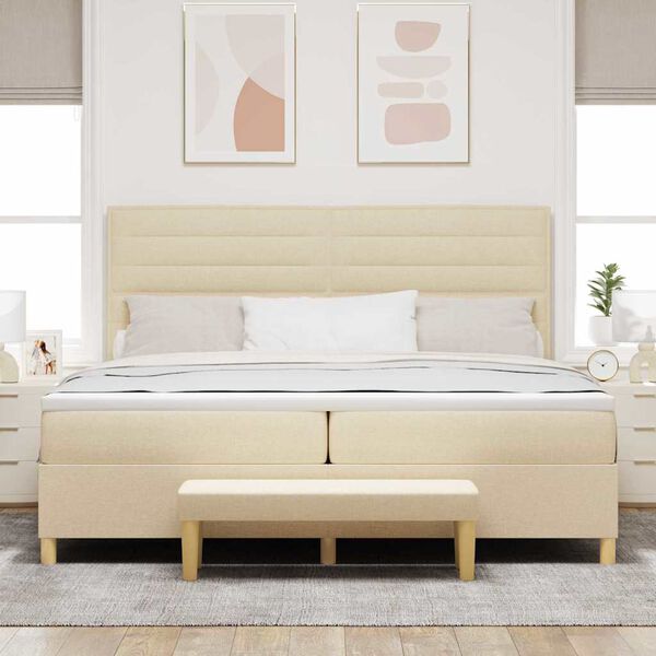 vidaXL Letto a molle con materasso Crema 200 x 200 cm Tessuto