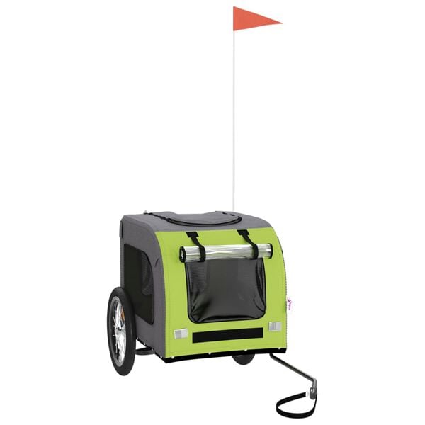 vidaXL Rimorchio da Bici per Animali Verde e Grigio Oxford e Ferro