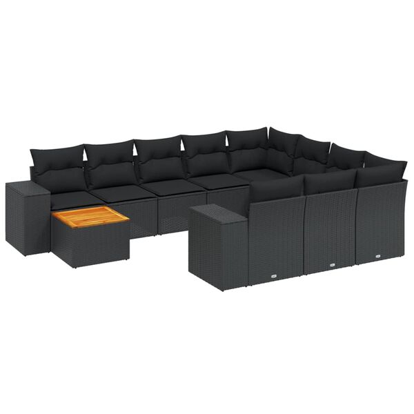 vidaXL Set Divani da Giardino 11 pz con Cuscini in Polyrattan Nero