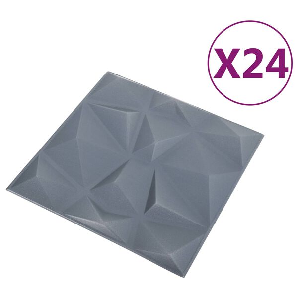 vidaXL Pannelli da parete 24 pcs Grigio Diamante 50 x 50 cm